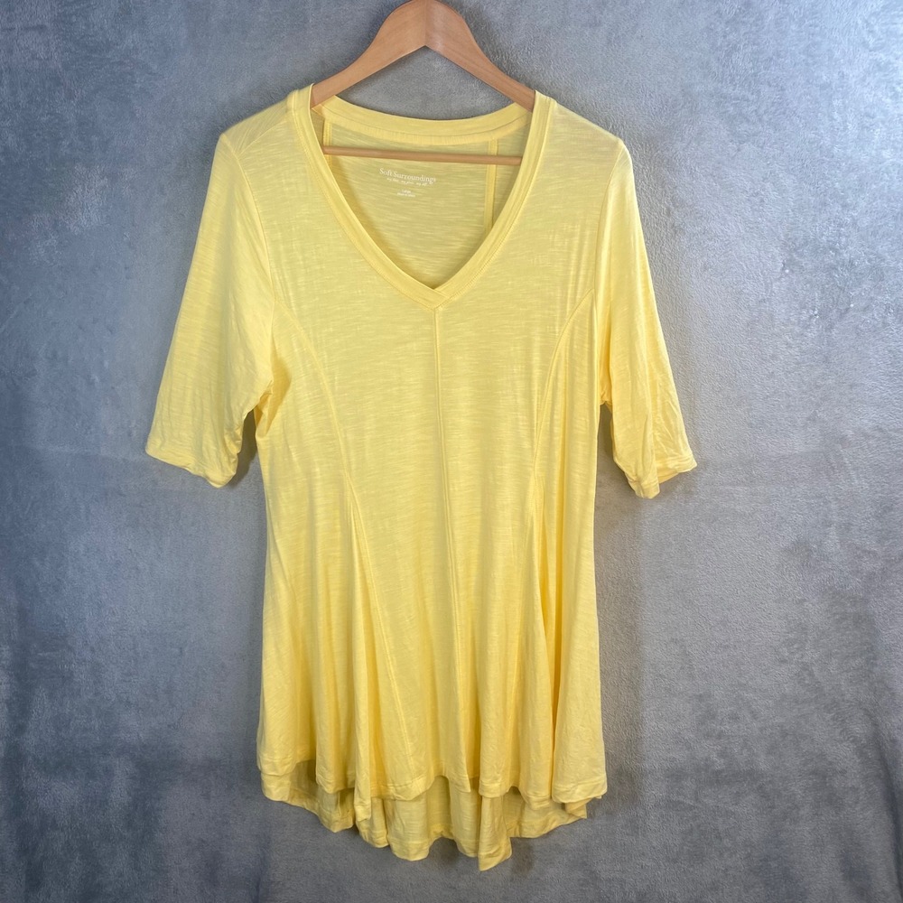 Soft Surroundings Tunic Top Womens Large Yellow Slub Knit Summer Spring Pastel